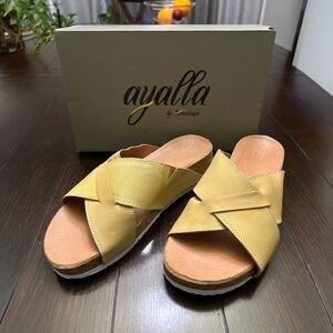 New in Box. Ayalla by Antelope Yellow Leather Slide Sandal